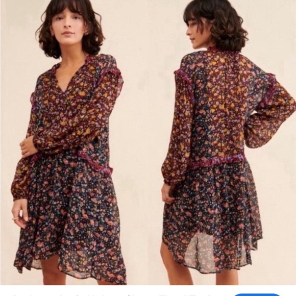 Anthropologie Dresses & Skirts - NWOT Anthropologie Floral Boho Sheer Ruffle Helene Tunic Dress Sz S Cottagecore